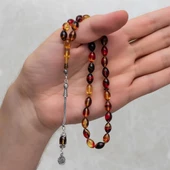 925 Ayar Gümüş Püsküllü Karışık Renk Kehribar Tesbih - 3