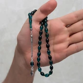 925 Ayar Gümüş Püsküllü Turkuaz Kehribar Tesbih - 4