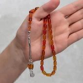 925 Ayar Gümüş Püsküllü Kapsül Kesim Sarı Kehribar Tesbih - 3