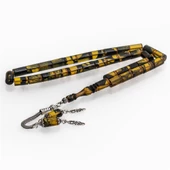 925 Ayar Gümüş Püsküllü Silindir Kesim Sarı Siyah Kehribar Tesbih thumbnail 1