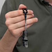 925 Ayar Gümüş Püsküllü Mavi Kehribar Tesbih - 2