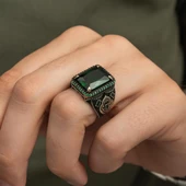 Yeşil Taşlı 925 Gümüş Erkek Yüzük thumbnail 3