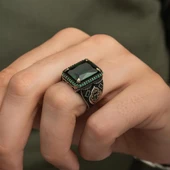 Yeşil Taşlı 925 Gümüş Erkek Yüzük thumbnail 8