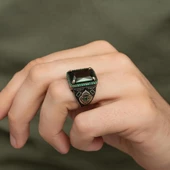 Yeşil Taşlı 925 Gümüş Erkek Yüzük thumbnail 5