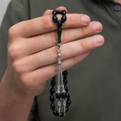 925 Ayar Gümüş Püsküllü Mavi Kehribar Tesbih - 3