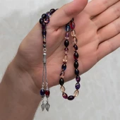 925 Ayar Gümüş Püsküllü Karışık Renkli Kehribar Tesbih - 3