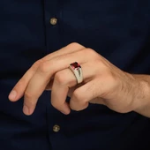 Kırmızı Taşlı 925 Gümüş Erkek Yüzük thumbnail 8