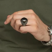 Oval Siyah Taşlı 925 Gümüş Erkek Yüzük thumbnail 4