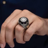 Ayetel Kursi Hat Yazılı Ayyıldız 925 Gümüş Erkek Yüzük thumbnail 8