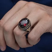 Kırmızı Taşlı Oval İsimli 925 Gümüş Erkek Yüzük thumbnail 7