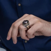 Kırmızı Taşlı Oval İsimli 925 Gümüş Erkek Yüzük thumbnail 4