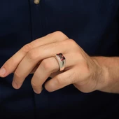 Kırmızı Taşlı 925 Gümüş Erkek Yüzük thumbnail 4