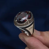 Kırmızı Taşlı Oval İsimli 925 Gümüş Erkek Yüzük thumbnail 3
