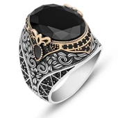 Oval Siyah Taşlı 925 Gümüş Erkek Yüzük thumbnail 2