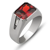 Kırmızı Taşlı 925 Gümüş Erkek Yüzük thumbnail 2