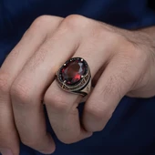 Kırmızı Taşlı Oval İsimli 925 Gümüş Erkek Yüzük thumbnail 6