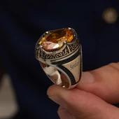 Oval Sarı Sitrin Taşlı Harfli 925 Gümüş Erkek Yüzük thumbnail 6