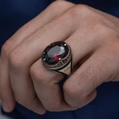 Kırmızı Taşlı Oval İsimli 925 Gümüş Erkek Yüzük thumbnail 5