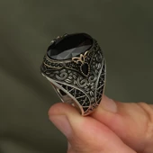 Oval Siyah Taşlı 925 Gümüş Erkek Yüzük thumbnail 6