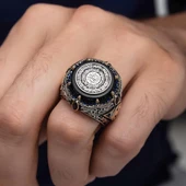 Ayetel Kursi Hat Yazılı Ayyıldız 925 Gümüş Erkek Yüzük thumbnail 3