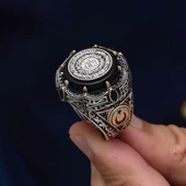 Ayetel Kursi Hat Yazılı Ayyıldız 925 Gümüş Erkek Yüzük thumbnail 5