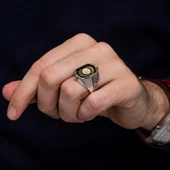 Çift Taraflı İsimli Siyah Mineli 925 Gümüş Erkek Yüzük thumbnail 6