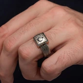 Ayyıldız Bayrak Desenli 925 Gümüş Yüzük - 7