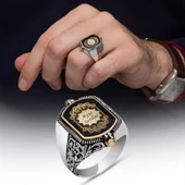 Çift Taraflı İsimli Siyah Mineli 925 Gümüş Erkek Yüzük thumbnail 1