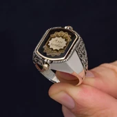 Çift Taraflı İsimli Siyah Mineli 925 Gümüş Erkek Yüzük thumbnail 8