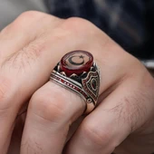 Ayyıldız Kırmızı Taşlı 925 Gümüş Erkek Yüzük thumbnail 6