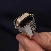 Çift Taraflı İsimli Siyah Mineli 925 Gümüş Erkek Yüzük thumbnail 3