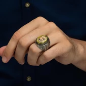 Elif Vav Harfli Sarı Taşlı 925 Gümüş Erkek Yüzük thumbnail 6