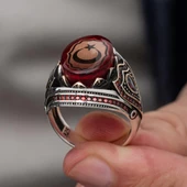 Ayyıldız Kırmızı Taşlı 925 Gümüş Erkek Yüzük thumbnail 7