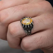 Sarı Taşlı Pençeli Harfli 925 Gümüş Erkek Yüzük thumbnail 8