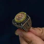 Süleyman Mührü Sarı Taşlı 925 Gümüş Erkek Yüzük thumbnail 4