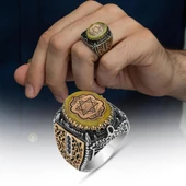 Süleyman Mührü Sarı Taşlı 925 Gümüş Erkek Yüzük thumbnail 1