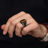 Kaplan Gözü Taşlı 925 Gümüş Erkek Yüzük thumbnail 6