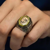 Elif Vav Harfli Sarı Taşlı 925 Gümüş Erkek Yüzük thumbnail 5