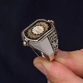 Çift Taraflı İsimli Siyah Mineli 925 Gümüş Erkek Yüzük thumbnail 11