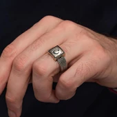 Ayyıldız Bayrak Desenli 925 Gümüş Yüzük - 9