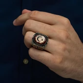 Kırmızı Taşlı Ayyıldız Desenli 925 Gümüş Erkek Yüzük thumbnail 8