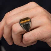 Kaplan Gözü Taşlı 925 Gümüş Erkek Yüzük thumbnail 8