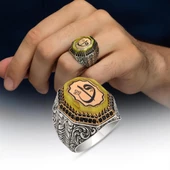 Elif Vav Harfli Sarı Taşlı 925 Gümüş Erkek Yüzük thumbnail 1