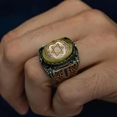 Süleyman Mührü Sarı Taşlı 925 Gümüş Erkek Yüzük thumbnail 3