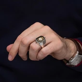 Çift Taraflı İsimli Siyah Mineli 925 Gümüş Erkek Yüzük thumbnail 5