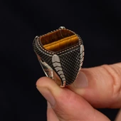 Kaplan Gözü Taşlı 925 Gümüş Erkek Yüzük thumbnail 5