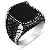 Oniks Siyah Taşlı İsimli 925 Gümüş Erkek Yüzük thumbnail 2