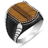 Kaplan Gözü Taşlı 925 Gümüş Erkek Yüzük thumbnail 2