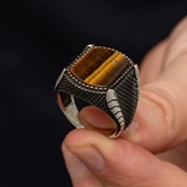 Kaplan Gözü Taşlı 925 Gümüş Erkek Yüzük thumbnail 7