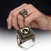 Ayyıldız Desenli İsimli 925 Gümüş Erkek Yüzük thumbnail 1